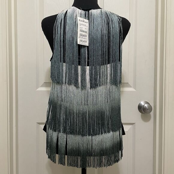 Vintage Bebe Silk Fringe‎ Mirror Yoke Tank Top Flapper Festival 90s NWT Medium - Picture 4 of 9